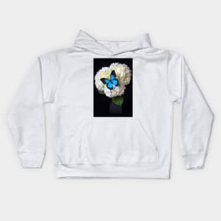 Blue Butterfly On White Hydrangea Kids Hoodie